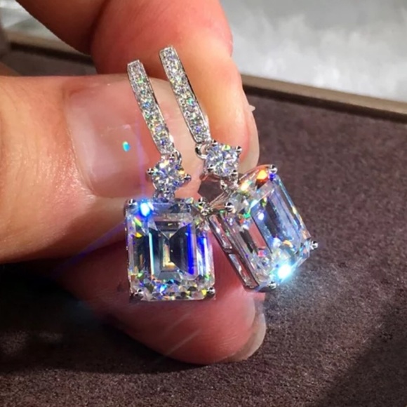 Jewelry - New Sterling Silver Radiant Diamond Drop Earrings